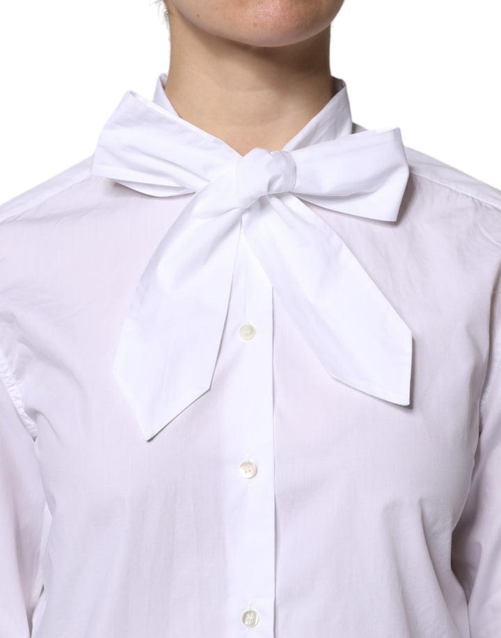 Dolce &amp; Gabbana Sample Sale Dolce &amp; Gabbana White Ascot Collar Long Sleeve Blouse Top - | Designer outlet