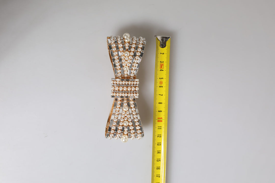 Dolce & Gabbana Gold Tone Brass Bow Crystal FauxPearl Embellished Brooch
