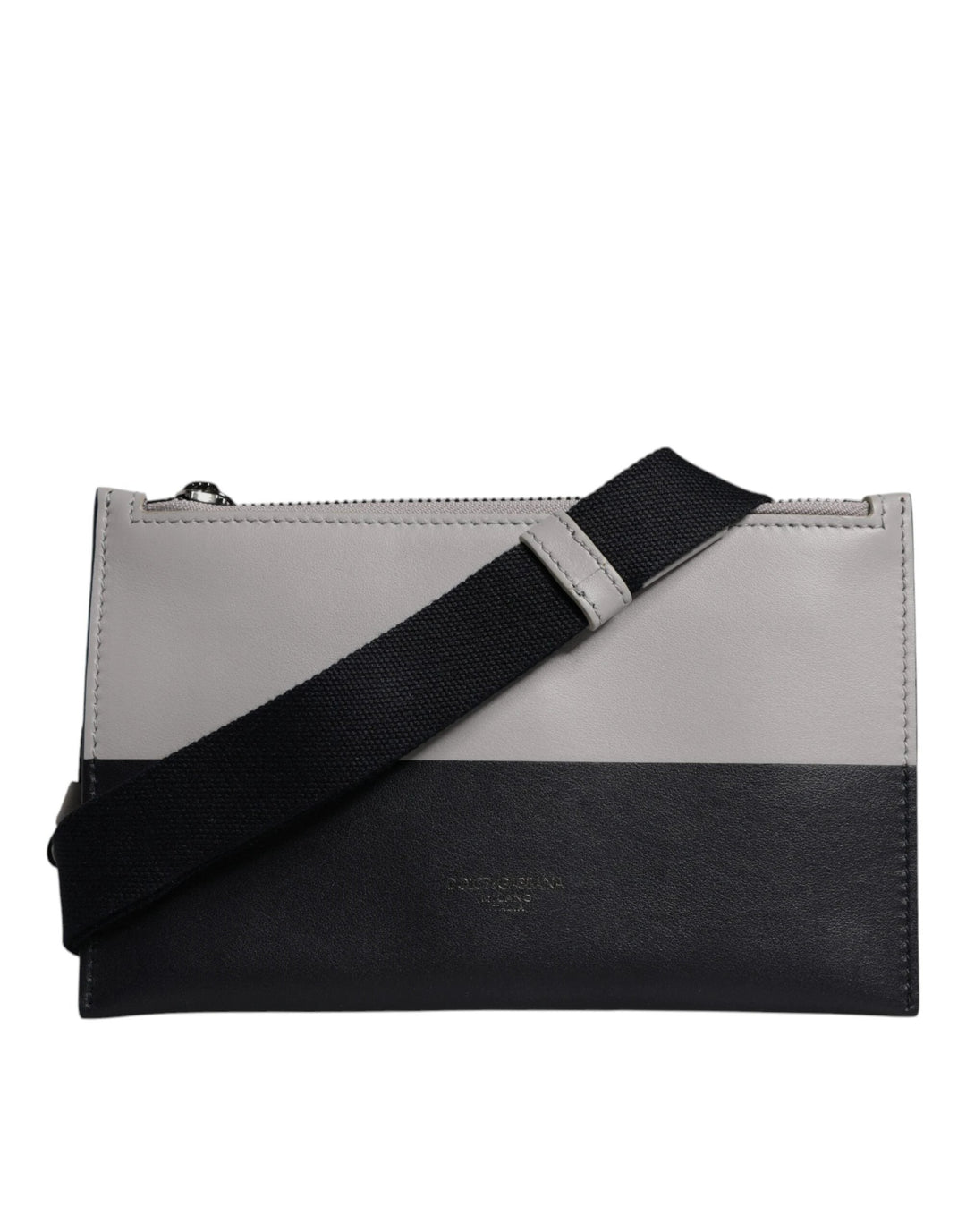 Dolce &amp; Gabbana Black White Leather Logo Embossed Crossbody Bag