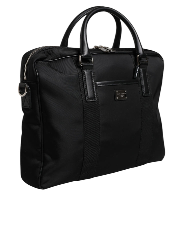 Dolce & Gabbana Black Leather Document Briefcase Top Handle Bag