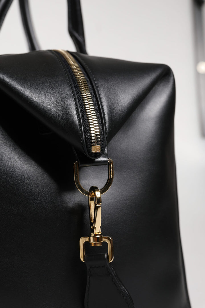 Dolce & Gabbana Black Calfskin Leather Hand Shoulder Duffle Bag