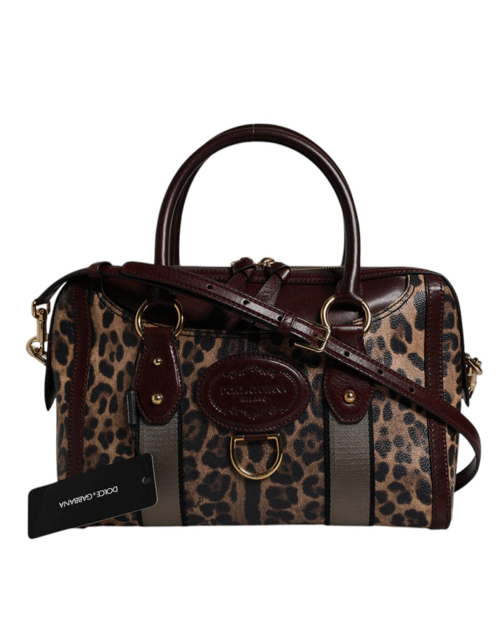 Dolce & Gabbana Brown Leopard Leather Shoulder Strap Duffle Bag by Dolce & Gabbana outlet now on sale