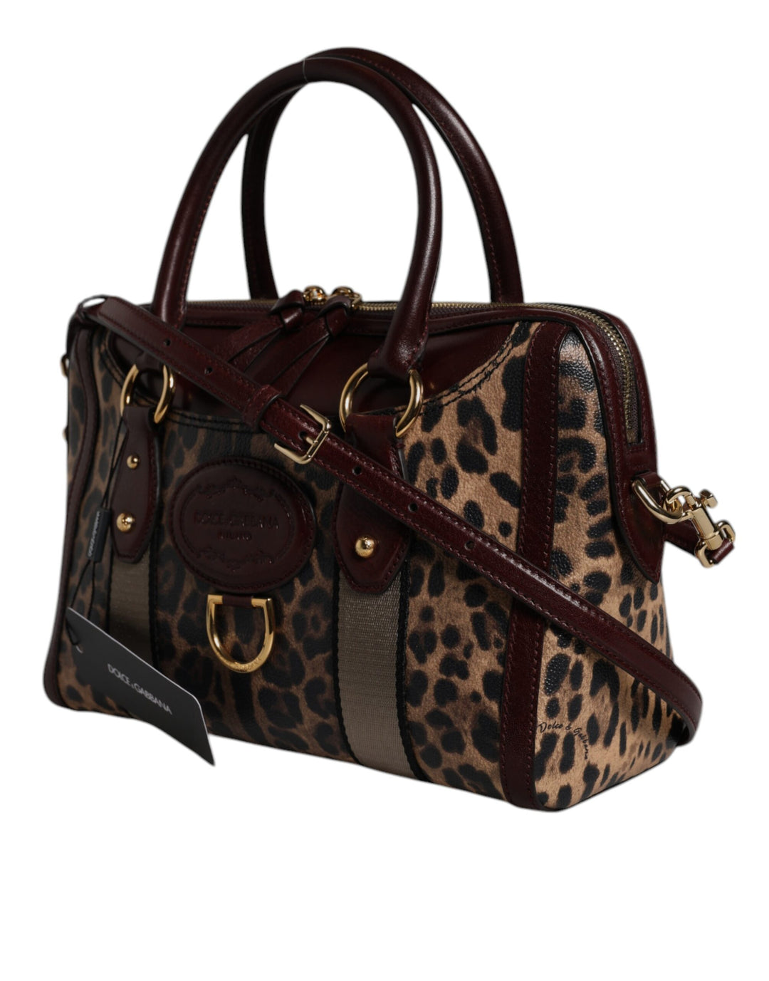 Dolce & Gabbana Brown Leopard Leather Shoulder Strap Duffle Bag by Dolce & Gabbana outlet now on sale