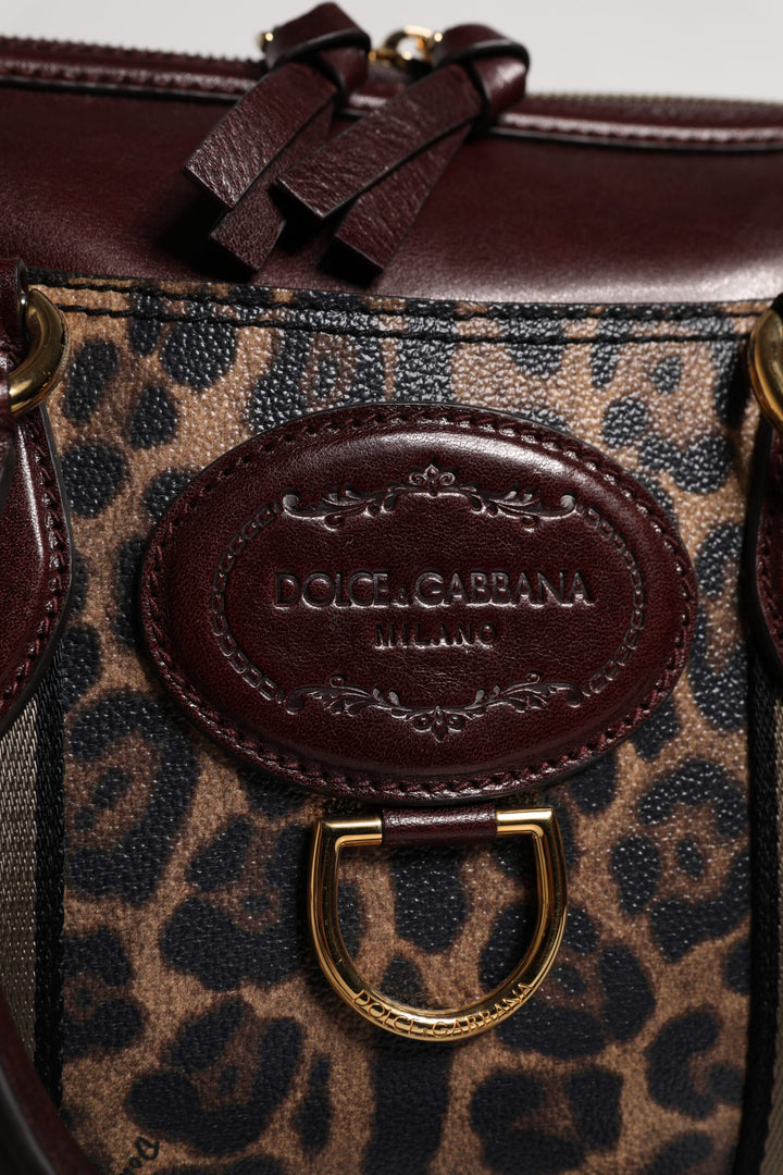 Dolce & Gabbana Brown Leopard Leather Shoulder Strap Duffle Bag by Dolce & Gabbana outlet now on sale