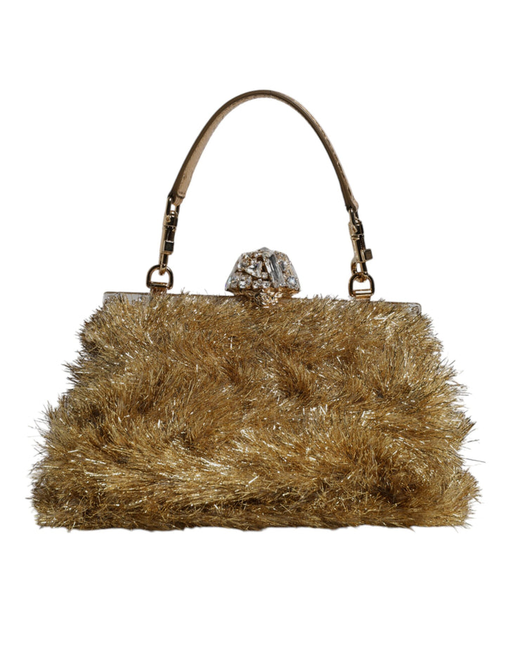 Dolce & Gabbana Gold Vanda Chain Strap Tinsel Crystal Evening Clutch Bag