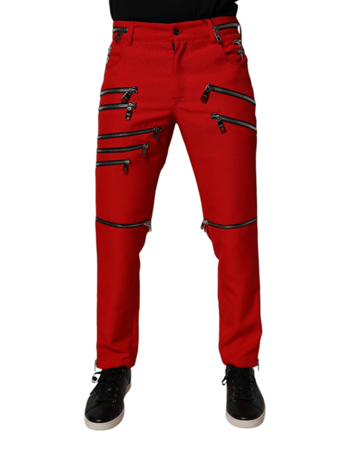 Dolce &amp; Gabbana Sample Sale Dolce &amp; Gabbana Red Zipper Embellished Straight Pants - | Designer outlet