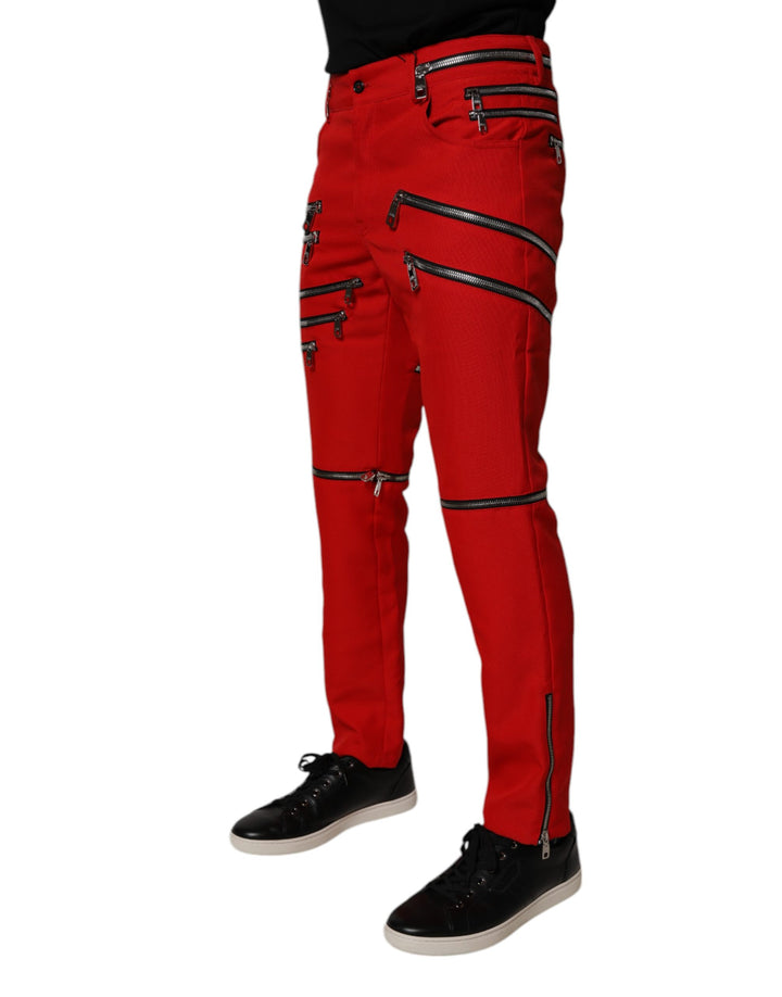 Dolce &amp; Gabbana Sample Sale Dolce &amp; Gabbana Red Zipper Embellished Straight Pants - | Designer outlet