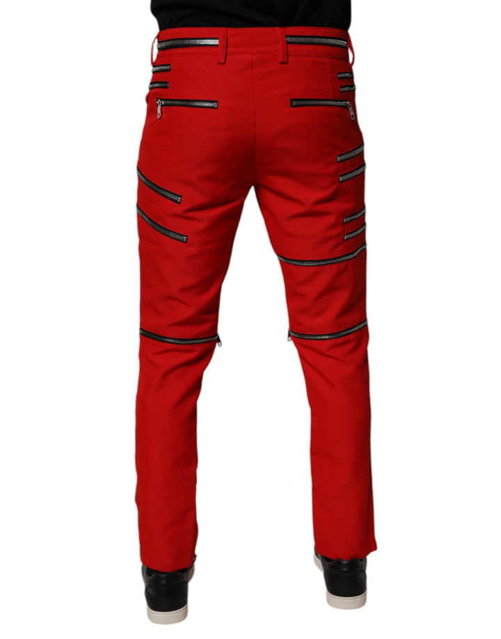 Dolce &amp; Gabbana Sample Sale Dolce &amp; Gabbana Red Zipper Embellished Straight Pants - | Designer outlet