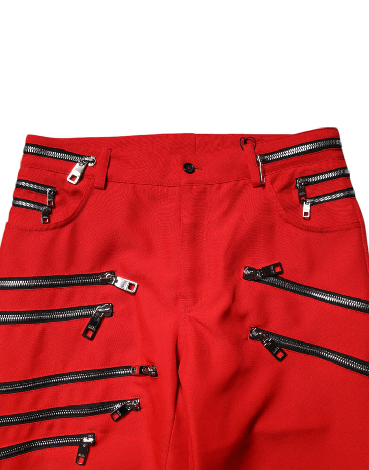 Dolce &amp; Gabbana Sample Sale Dolce &amp; Gabbana Red Zipper Embellished Straight Pants - | Designer outlet