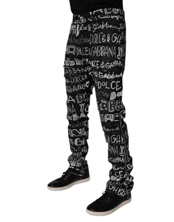 Dolce &amp; Gabbana Sample Sale Dolce &amp; Gabbana Black Cotton Logo Print Straight Denim Jeans - | Designer outlet