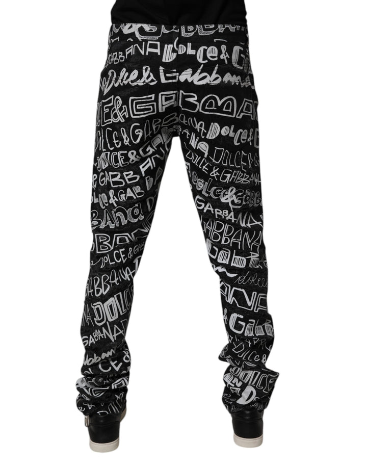 Dolce &amp; Gabbana Sample Sale Dolce &amp; Gabbana Black Cotton Logo Print Straight Denim Jeans - | Designer outlet