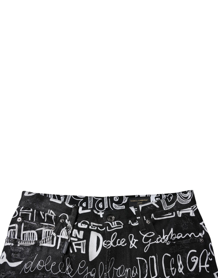 Dolce &amp; Gabbana Sample Sale Dolce &amp; Gabbana Black Cotton Logo Print Straight Denim Jeans - | Designer outlet