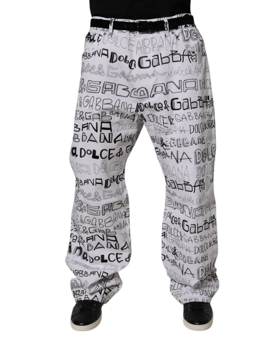 Dolce &amp; Gabbana Sample Sale Dolce &amp; Gabbana White Logo Print Straight Men Denim Jeans - | Designer outlet