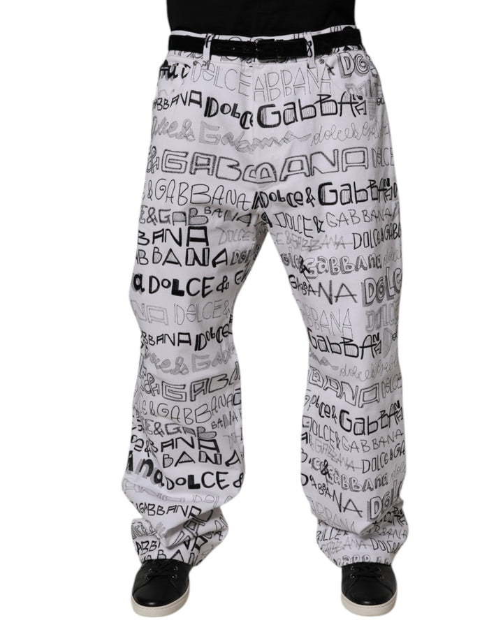 Dolce &amp; Gabbana Sample Sale Dolce &amp; Gabbana White Logo Print Straight Men Denim Jeans - | Designer outlet