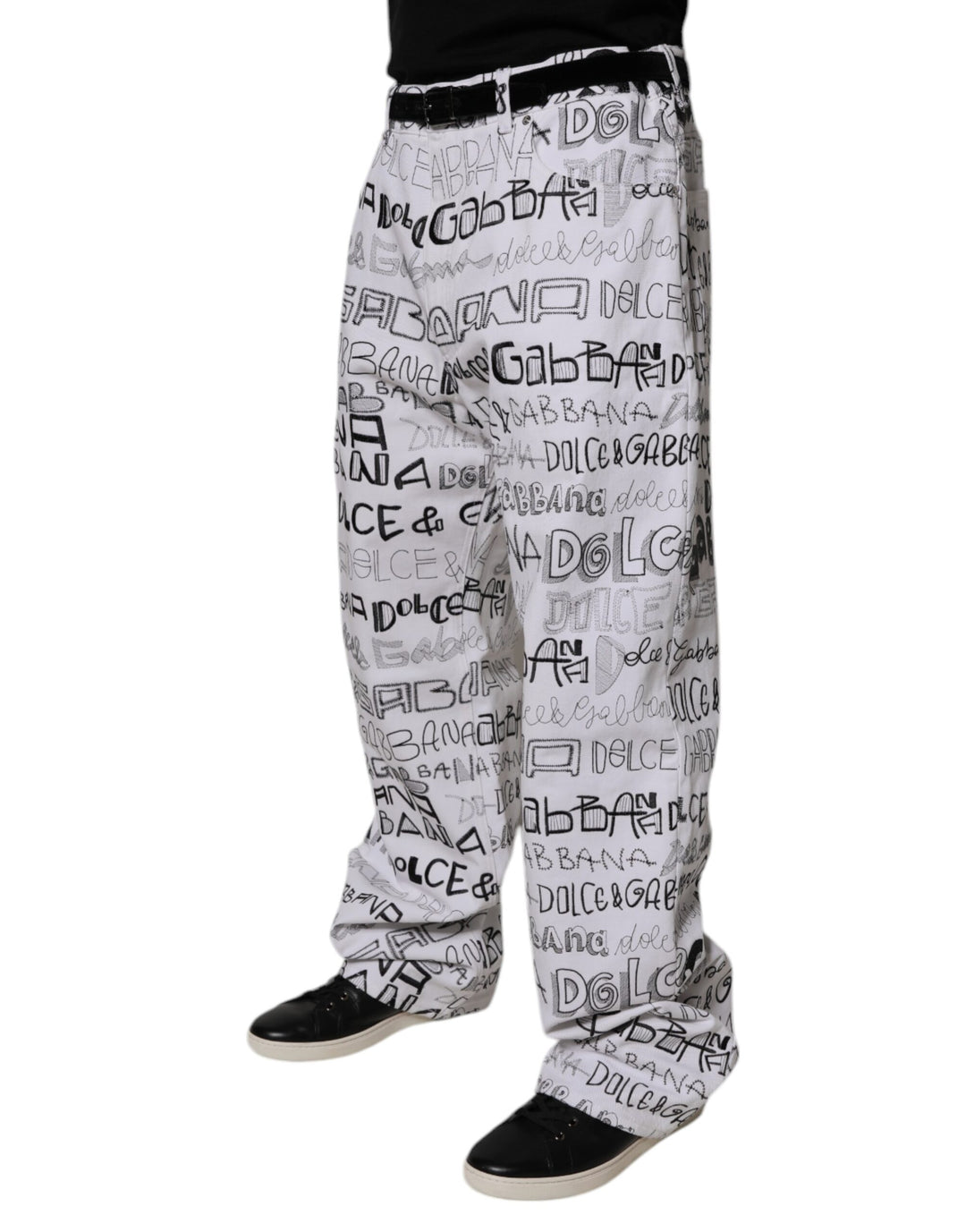 Dolce &amp; Gabbana Sample Sale Dolce &amp; Gabbana White Logo Print Straight Men Denim Jeans - | Designer outlet