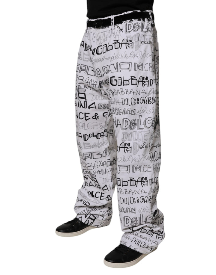 Dolce &amp; Gabbana Sample Sale Dolce &amp; Gabbana White Logo Print Straight Men Denim Jeans - | Designer outlet