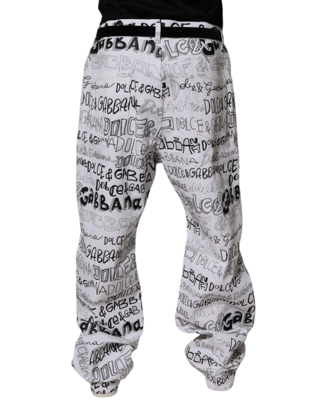 Dolce &amp; Gabbana Sample Sale Dolce &amp; Gabbana White Logo Print Straight Men Denim Jeans - | Designer outlet