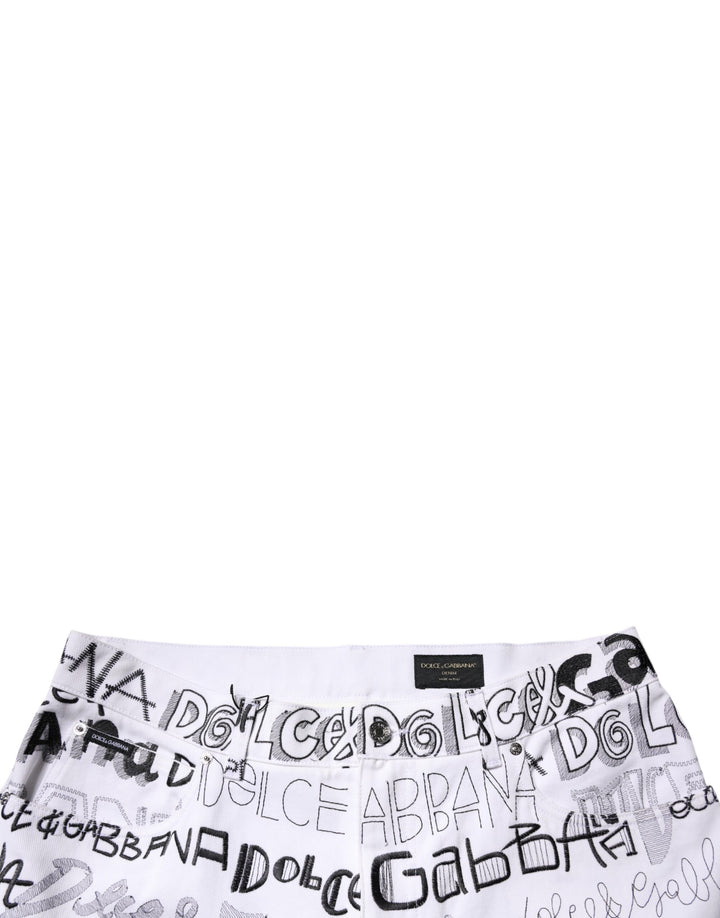Dolce &amp; Gabbana Sample Sale Dolce &amp; Gabbana White Logo Print Straight Men Denim Jeans - | Designer outlet