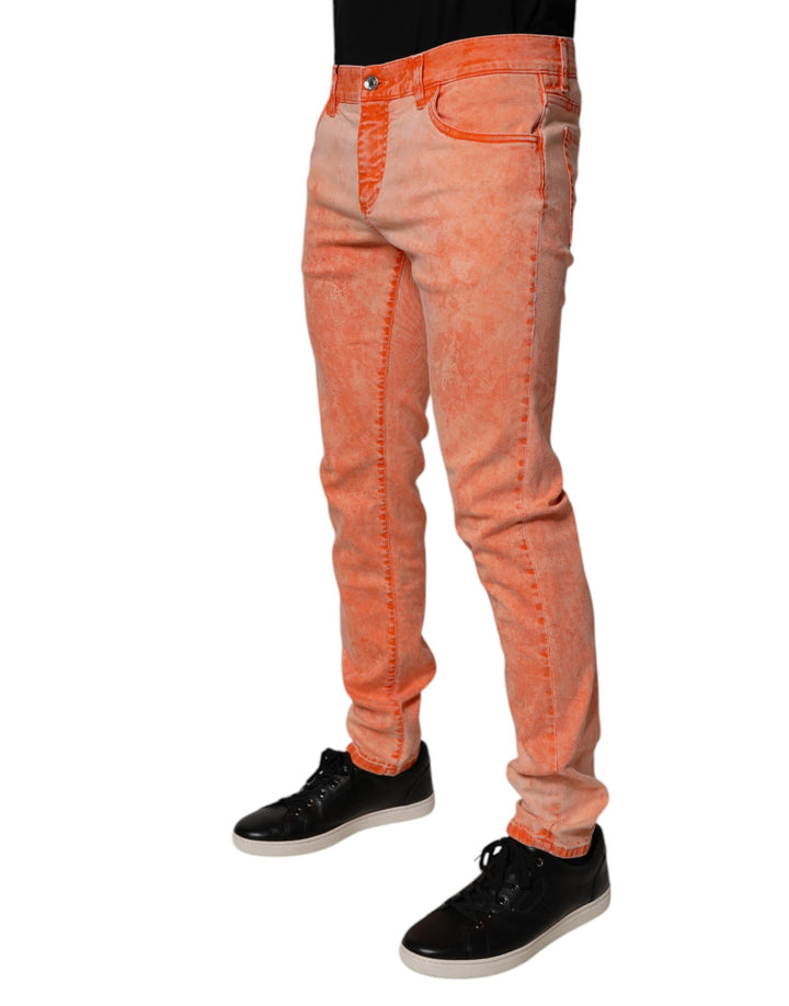 Dolce & Gabbana Orange Tie Dye Cotton Skinny Men Denim Jeans by Dolce & Gabbana outlet now on sale