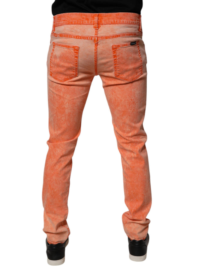Dolce & Gabbana Orange Tie Dye Cotton Skinny Men Denim Jeans by Dolce & Gabbana outlet now on sale