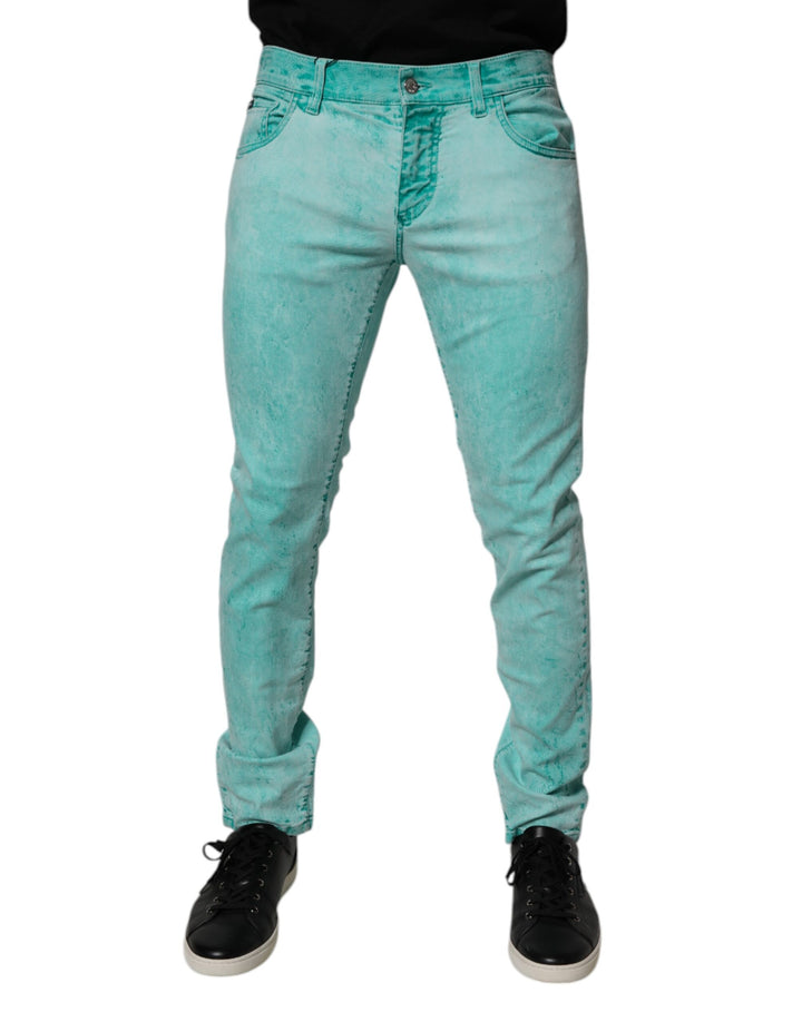 Dolce &amp; Gabbana Sample Sale Dolce &amp; Gabbana Green Tie Dye Cotton Skinny Men Denim Jeans - | Designer outlet