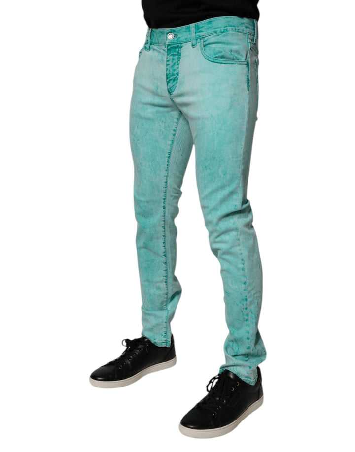 Dolce &amp; Gabbana Sample Sale Dolce &amp; Gabbana Green Tie Dye Cotton Skinny Men Denim Jeans - | Designer outlet