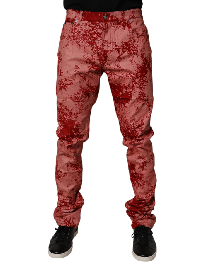 Dolce & Gabbana Red Tie Dye Cotton Skinny Men Denim Jeans by Dolce & Gabbana outlet now on sale