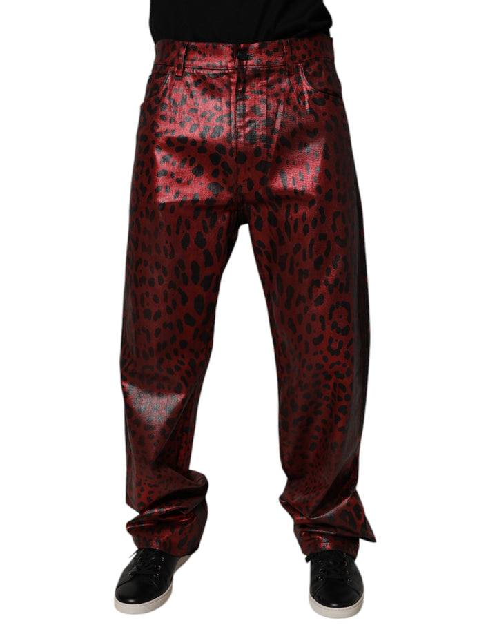 Dolce &amp; Gabbana Sample Sale Dolce &amp; Gabbana Red Leopard Cotton Straight Men Denim Jeans - | Designer outlet