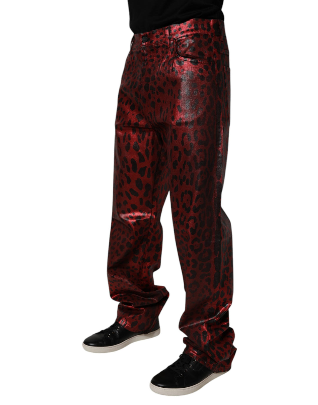 Dolce &amp; Gabbana Sample Sale Dolce &amp; Gabbana Red Leopard Cotton Straight Men Denim Jeans - | Designer outlet