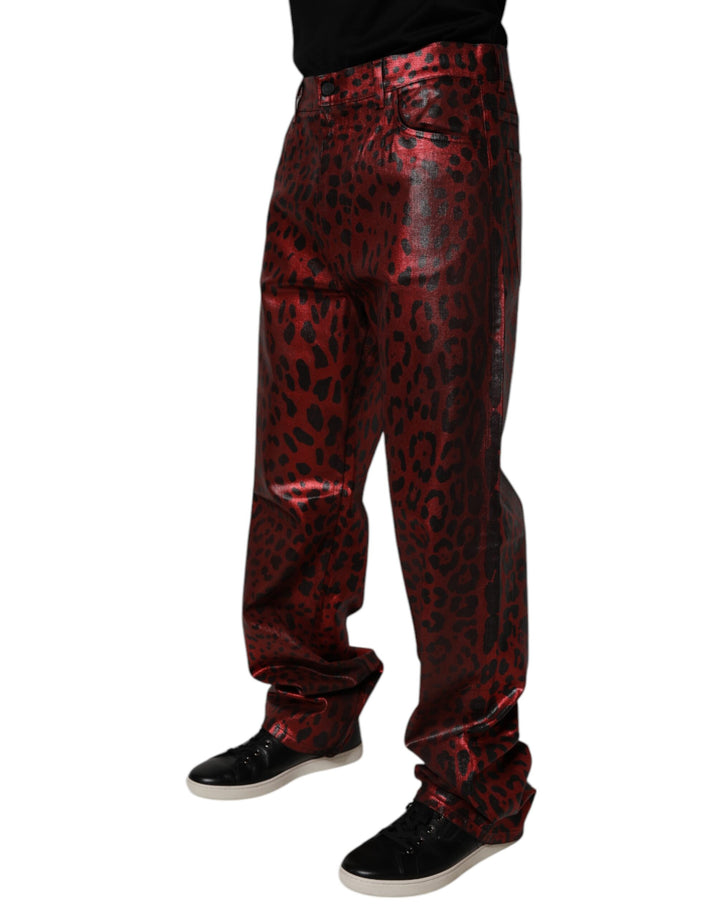 Dolce &amp; Gabbana Sample Sale Dolce &amp; Gabbana Red Leopard Cotton Straight Men Denim Jeans - | Designer outlet