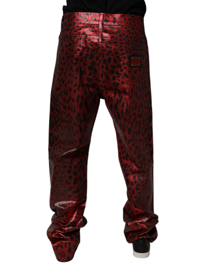 Dolce &amp; Gabbana Sample Sale Dolce &amp; Gabbana Red Leopard Cotton Straight Men Denim Jeans - | Designer outlet