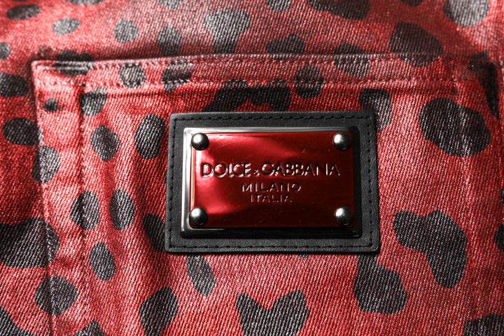 Dolce &amp; Gabbana Sample Sale Dolce &amp; Gabbana Red Leopard Cotton Straight Men Denim Jeans - | Designer outlet
