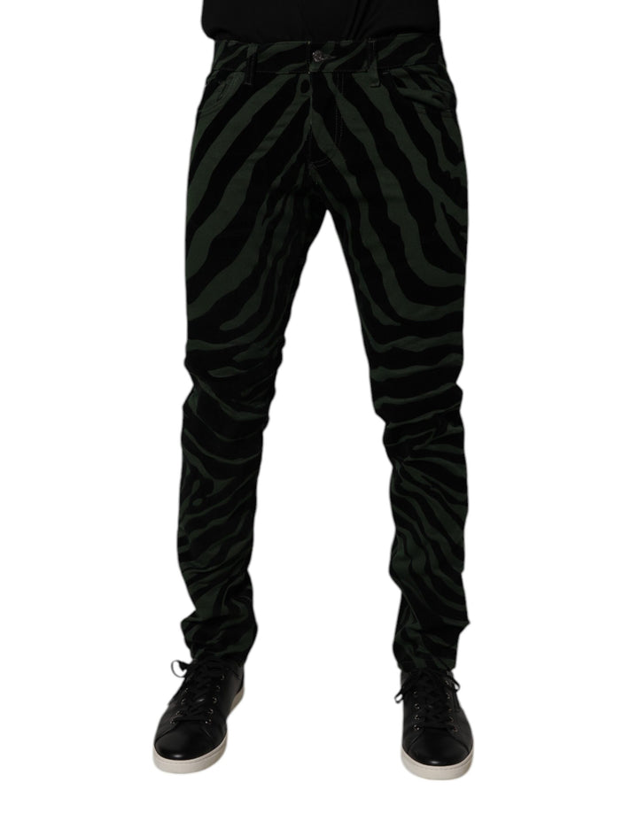 Dolce &amp; Gabbana Sample Sale Dolce &amp; Gabbana Black Green Stripes Cotton Skinny Denim Jeans - | Designer outlet