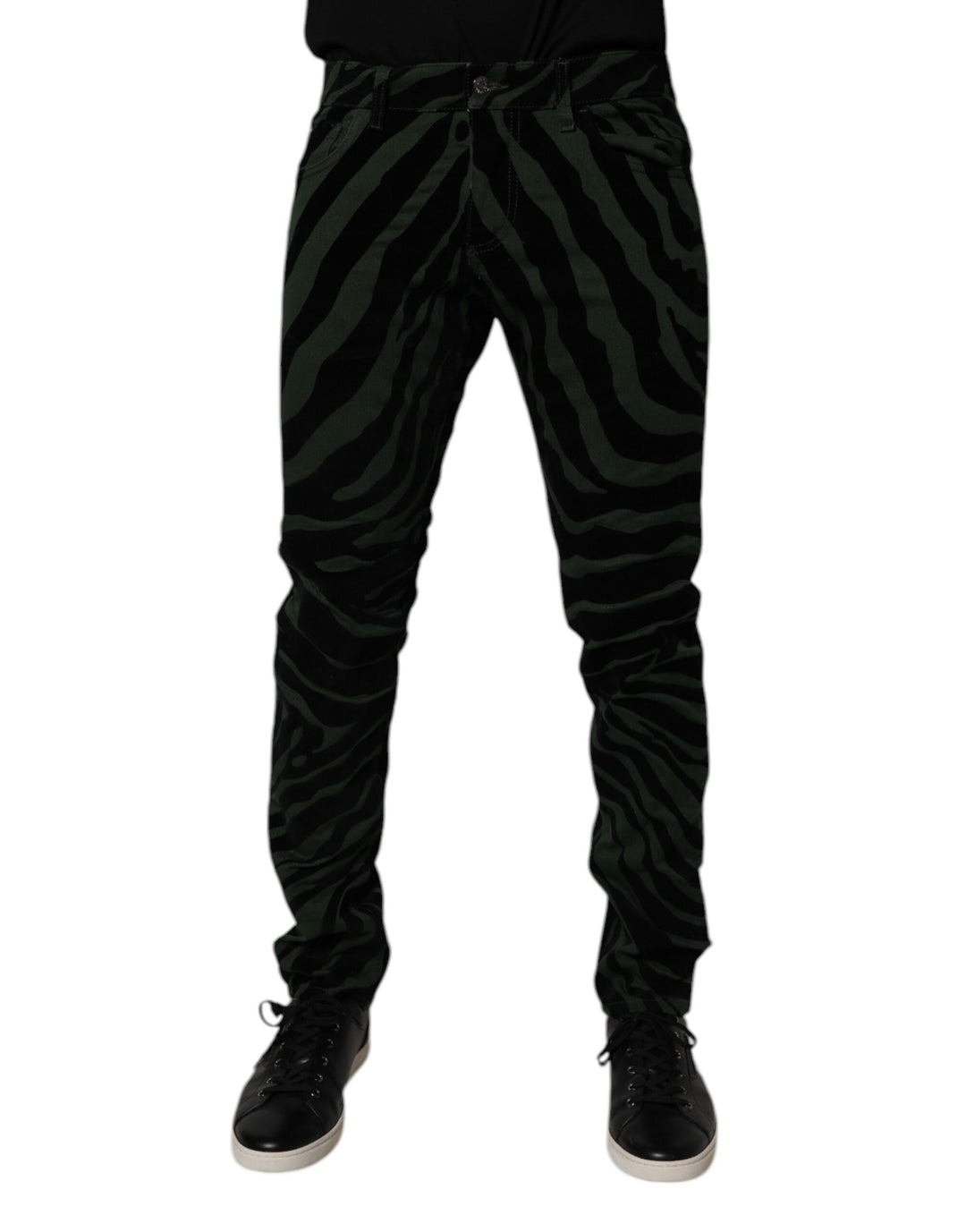 Dolce &amp; Gabbana Sample Sale Dolce &amp; Gabbana Black Green Stripes Cotton Skinny Denim Jeans - | Designer outlet