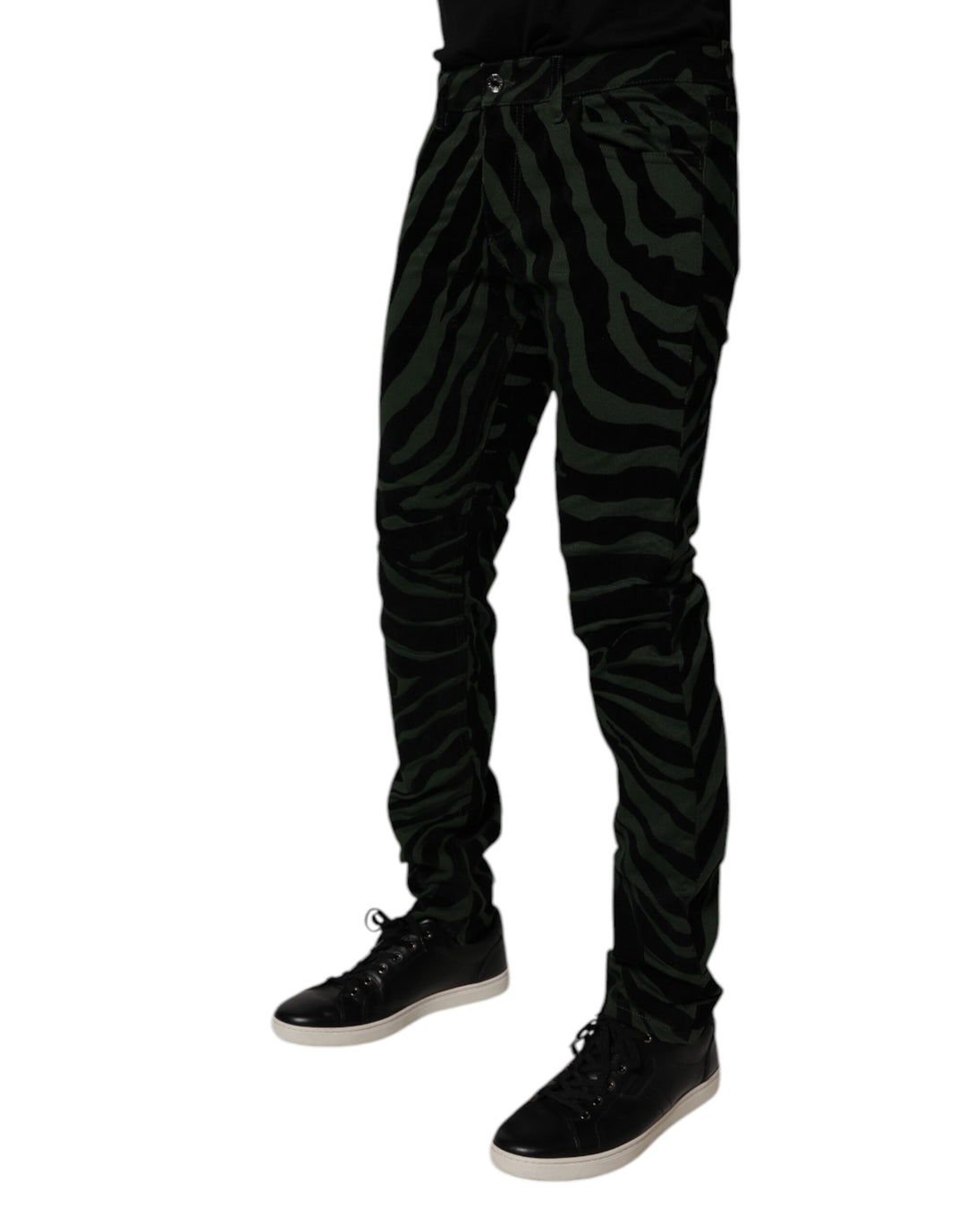 Dolce &amp; Gabbana Sample Sale Dolce &amp; Gabbana Black Green Stripes Cotton Skinny Denim Jeans - | Designer outlet