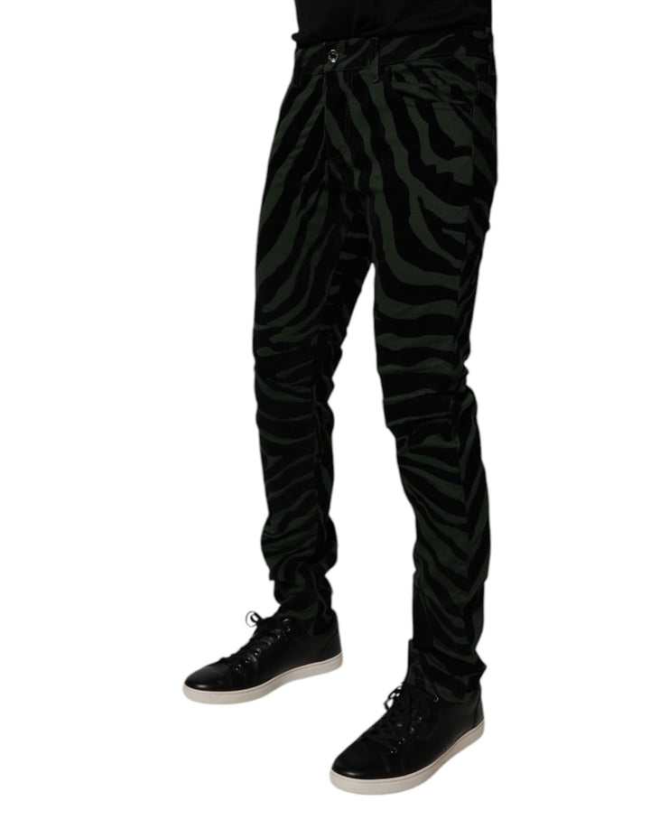Dolce &amp; Gabbana Sample Sale Dolce &amp; Gabbana Black Green Stripes Cotton Skinny Denim Jeans - | Designer outlet