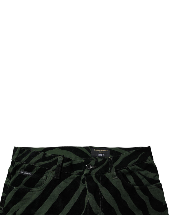 Dolce &amp; Gabbana Sample Sale Dolce &amp; Gabbana Black Green Stripes Cotton Skinny Denim Jeans - | Designer outlet