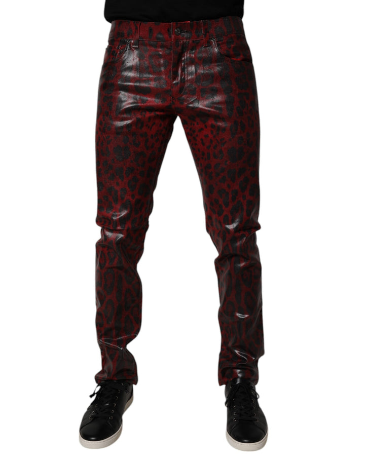 Dolce &amp; Gabbana Sample Sale Dolce &amp; Gabbana Red Leopard Cotton Skinny Men Denim Jeans - | Designer outlet