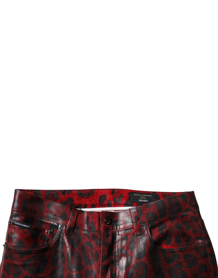 Dolce &amp; Gabbana Sample Sale Dolce &amp; Gabbana Red Leopard Cotton Skinny Men Denim Jeans - | Designer outlet