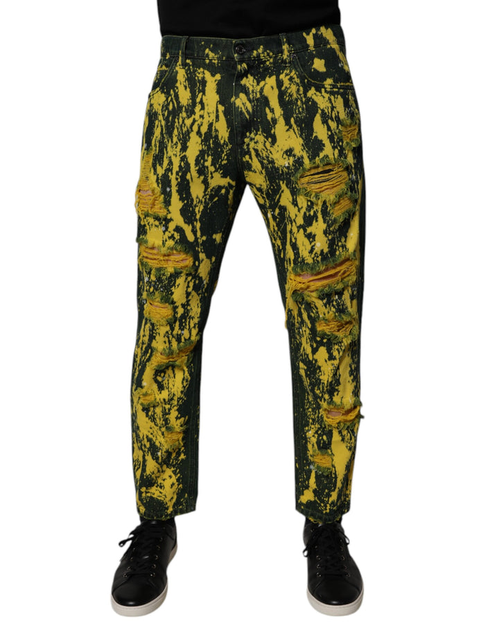 Dolce &amp; Gabbana Sample Sale Dolce &amp; Gabbana Black Yellow Tie Dye Tattered Skinny Men Denim Jeans - | Designer outlet