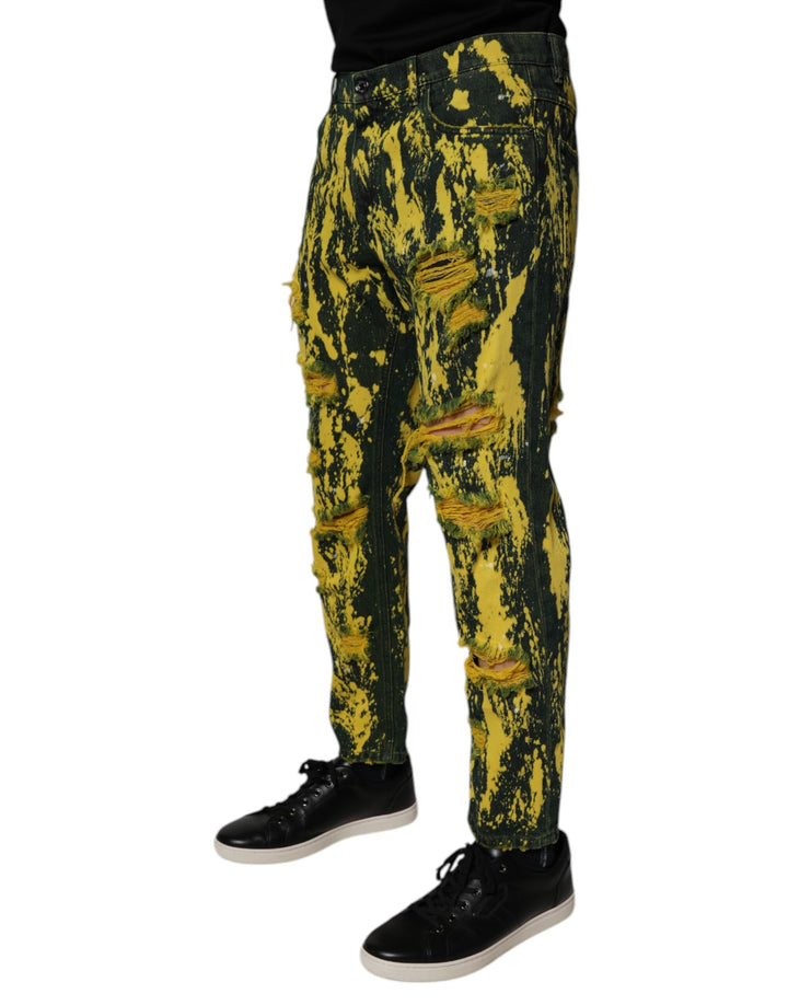 Dolce &amp; Gabbana Sample Sale Dolce &amp; Gabbana Black Yellow Tie Dye Tattered Skinny Men Denim Jeans - | Designer outlet