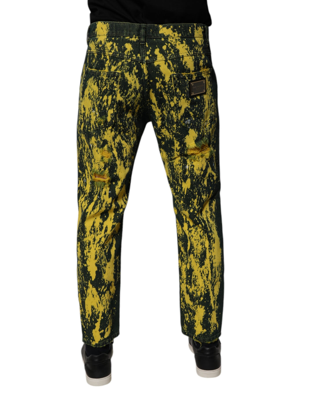 Dolce &amp; Gabbana Sample Sale Dolce &amp; Gabbana Black Yellow Tie Dye Tattered Skinny Men Denim Jeans - | Designer outlet