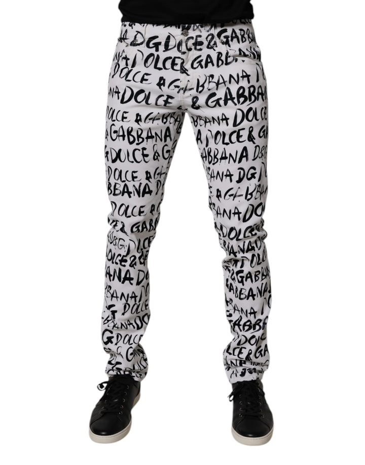 Dolce &amp; Gabbana Sample Sale Dolce &amp; Gabbana White Cotton Logo Print Skinny Denim Jeans - | Designer outlet