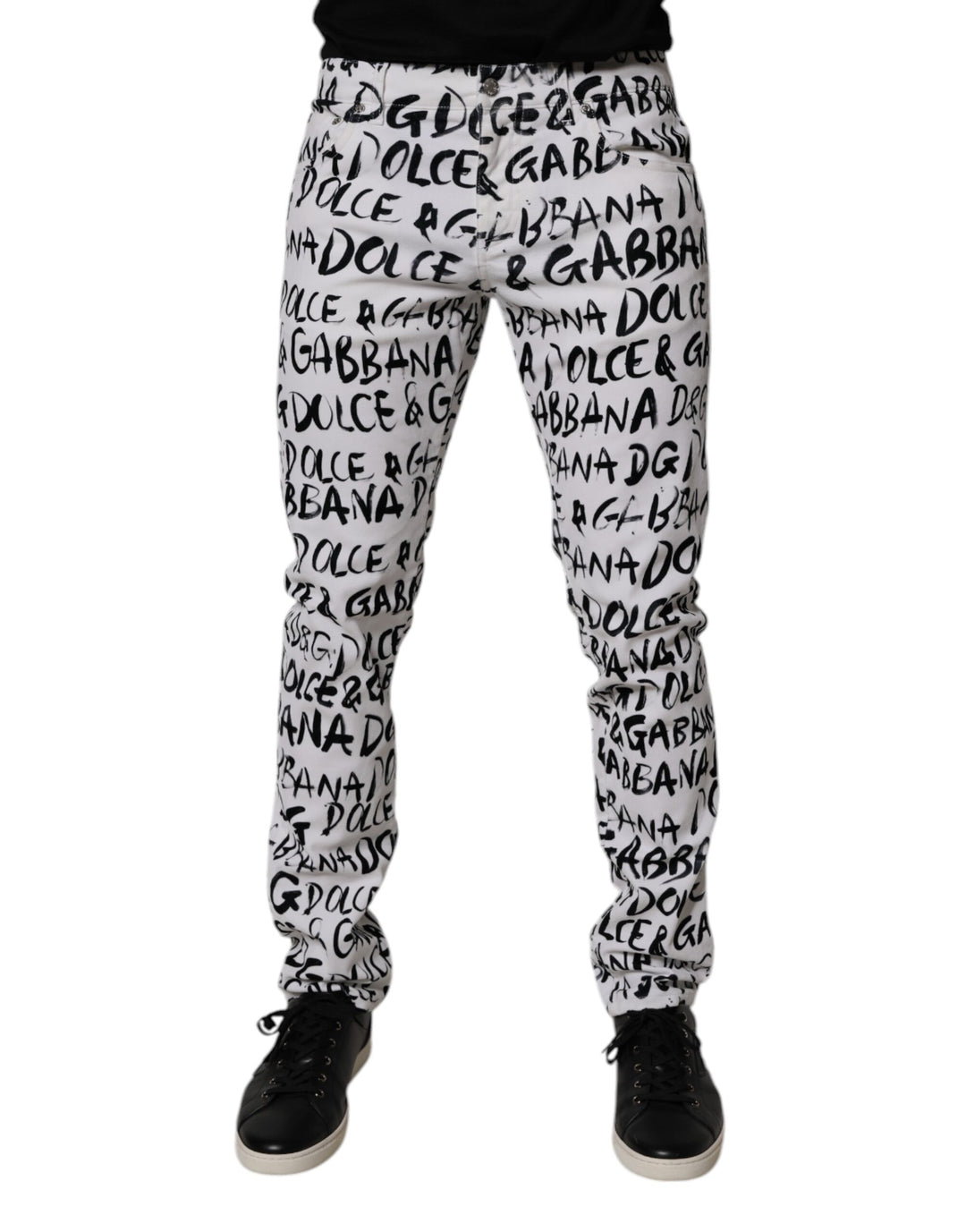 Dolce &amp; Gabbana Sample Sale Dolce &amp; Gabbana White Cotton Logo Print Skinny Denim Jeans - | Designer outlet