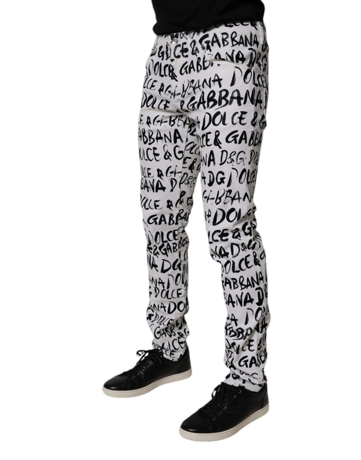 Dolce &amp; Gabbana Sample Sale Dolce &amp; Gabbana White Cotton Logo Print Skinny Denim Jeans - | Designer outlet