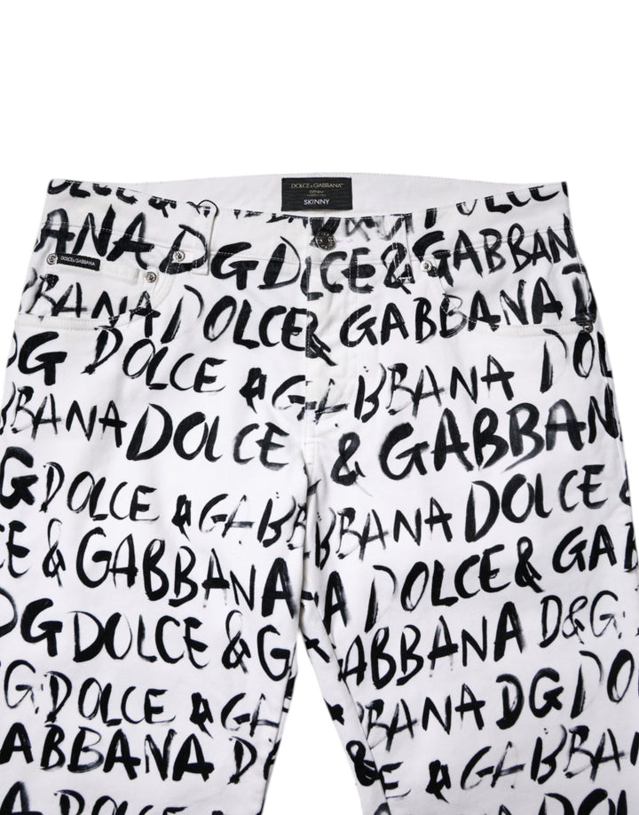 Dolce &amp; Gabbana Sample Sale Dolce &amp; Gabbana White Cotton Logo Print Skinny Denim Jeans - | Designer outlet