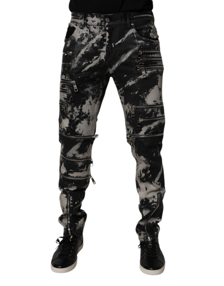 Dolce &amp; Gabbana Sample Sale Dolce &amp; Gabbana Black Tie Dye Cotton Skinny Zip Denim Jeans - | Designer outlet