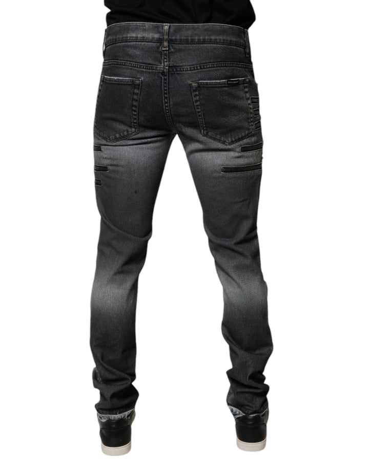 Dolce &amp; Gabbana Sample Sale Dolce &amp; Gabbana Dark Gray Tattered Cotton Skinny Denim Jeans - | Designer outlet