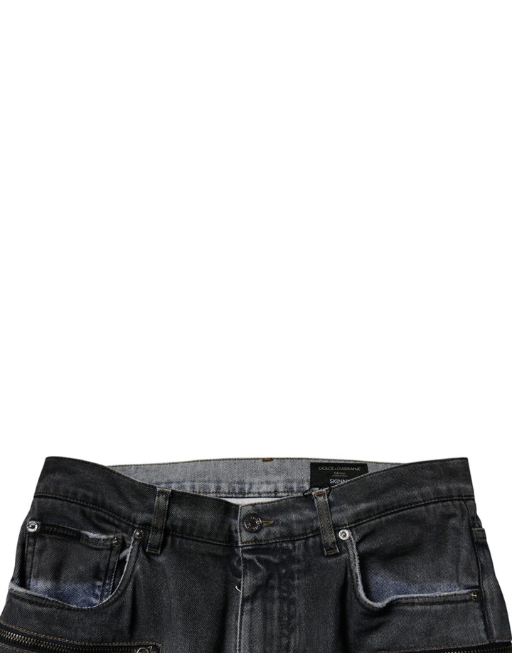 Dolce &amp; Gabbana Sample Sale Dolce &amp; Gabbana Dark Gray Tattered Cotton Skinny Denim Jeans - | Designer outlet