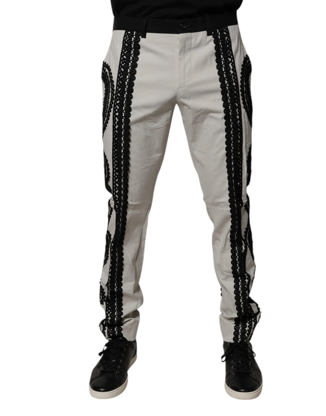 Dolce &amp; Gabbana Sample Sale Dolce &amp; Gabbana White Lace Trim Mid Waist Dress Formal Pants - | Designer outlet